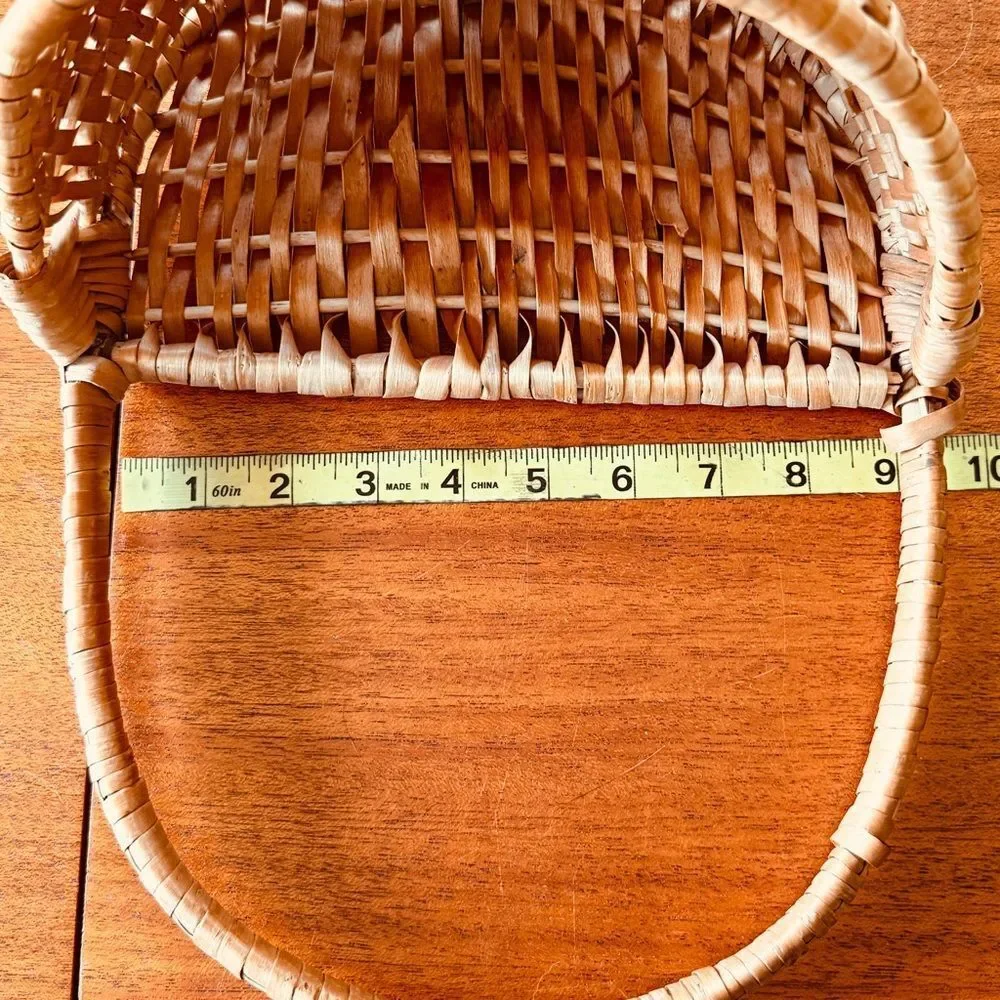 Vintage Woven Wall Basket with Handle Tan Colored